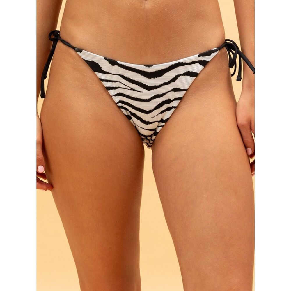 NWT Full Tilt Zebra Print Tie Side Cheeky Bikini Bottoms Black White Size XL